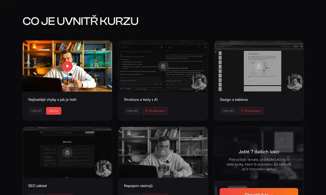 Блок «Co je uvnitř kurzu» з уроками курсу