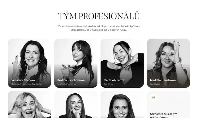 Блок «Tým profesionálů» з фото стилістів