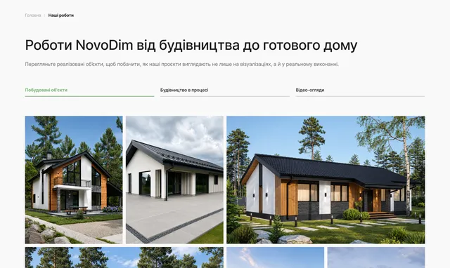 Сторінка «Роботи NovoDim від будівництва до готового дому»