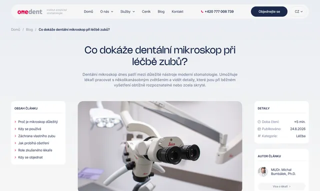 Стаття блогу про дентальний мікроскоп зі змістом і автором