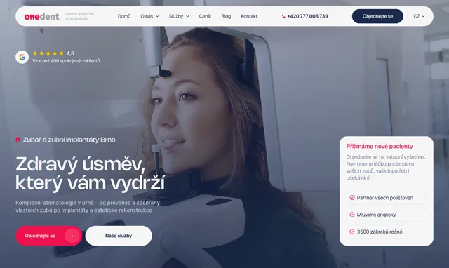 Головна сторінка ONEDENT: «Zdravý úsměv, který vám vydrží»