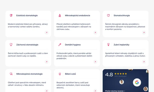 Каталог послуг клініки з віджетом рейтингу Google
