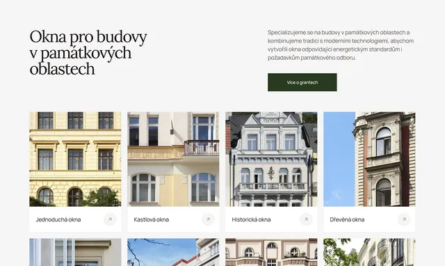 Сторінка «Okna pro budovy v památkových oblastech» з типами вікон