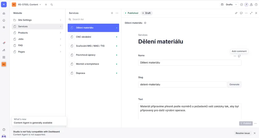Адмінпанель для редагування контенту сайту